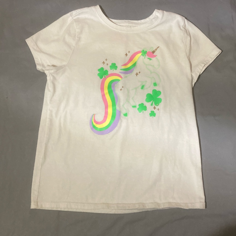 Girls Cat and Jack Size 8 Unicorn Saint Patrick’s Day Short Sleeve Shirt